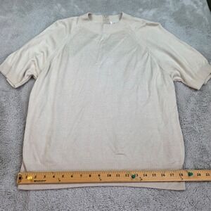 Vintage Duvet Short Sleeve Knit Sweater Womens XL Mock Neck Back Zip Made in USA